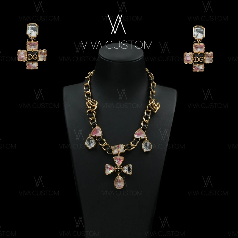 小香风系列 时尚奢华墨雨云间套装项链+耳钉