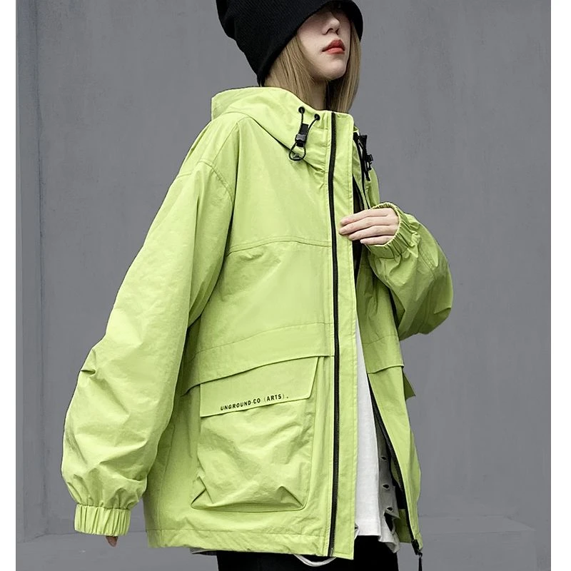 多福猫原创潮牌纯色加绒工装外套女宽松显瘦运动冲锋衣春休闲上衣