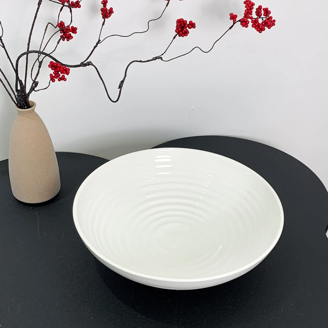 12英寸【内外纹碗】酸菜鱼水煮肉白瓷汤大碗&（微瑕）