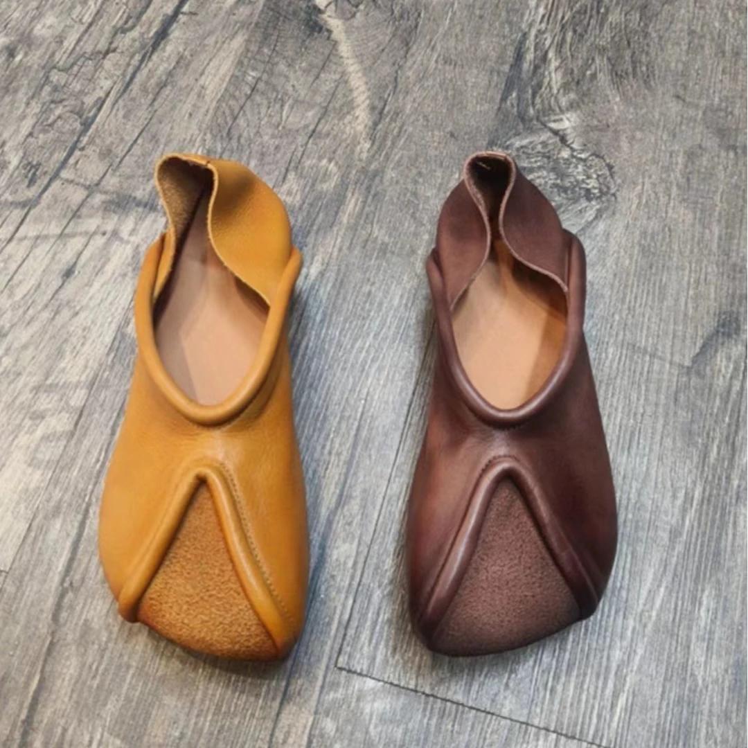 真皮女鞋2025春夏季新款圆头懒人鞋一脚蹬牛津软底浅口妈妈鞋单鞋