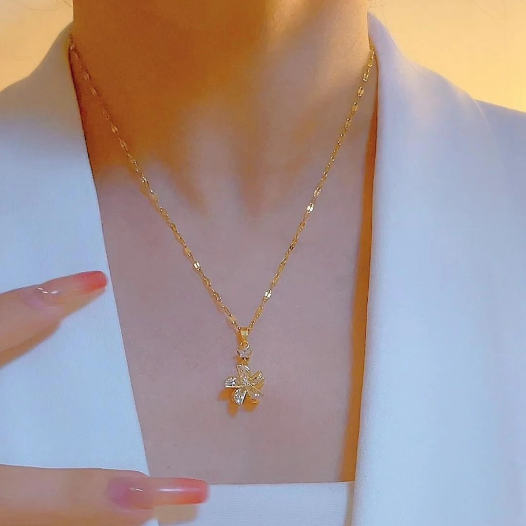 钛钢合成锆石项链 XL2630新款旋转小风车项链女气质时尚百搭