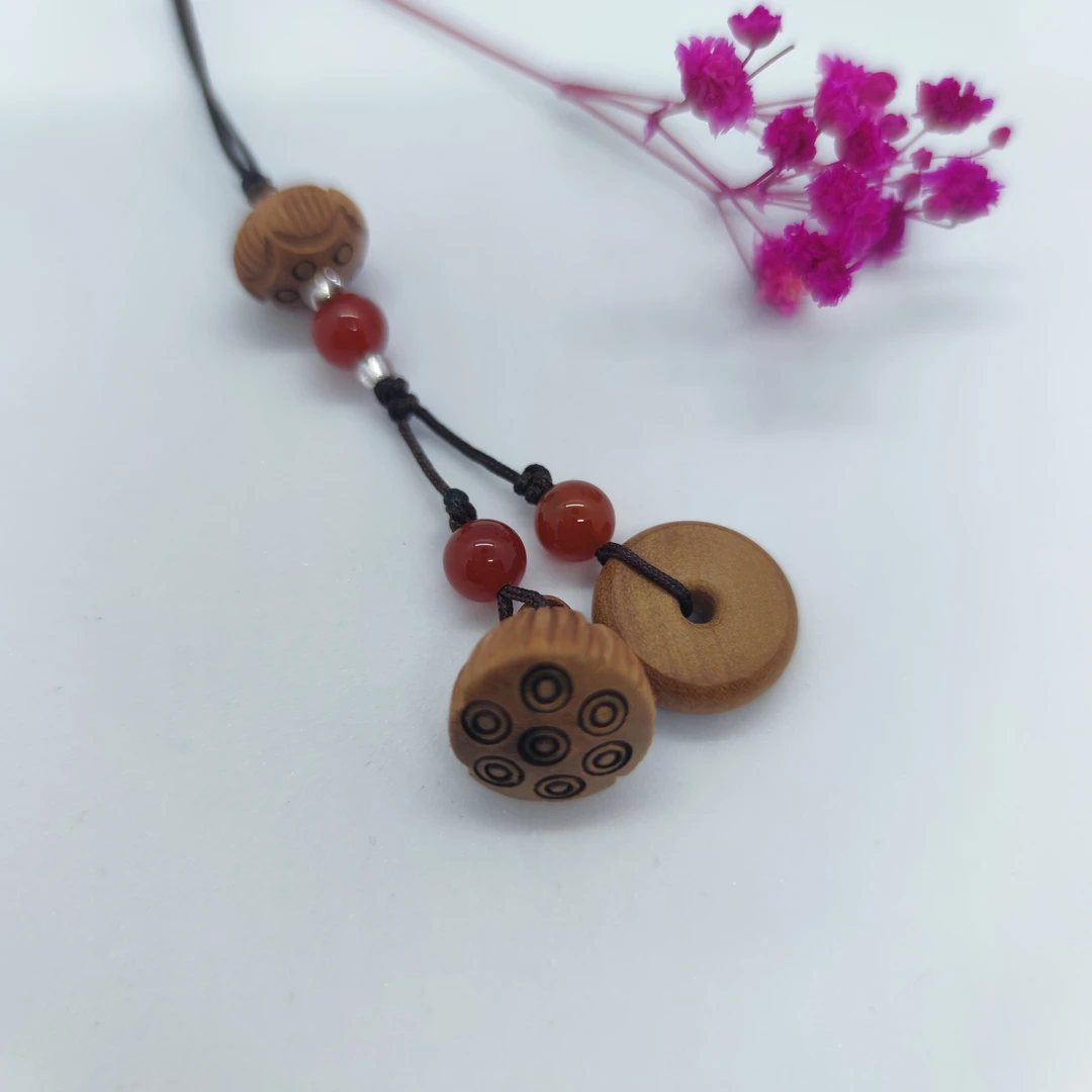 纯手工编织桃木手机链