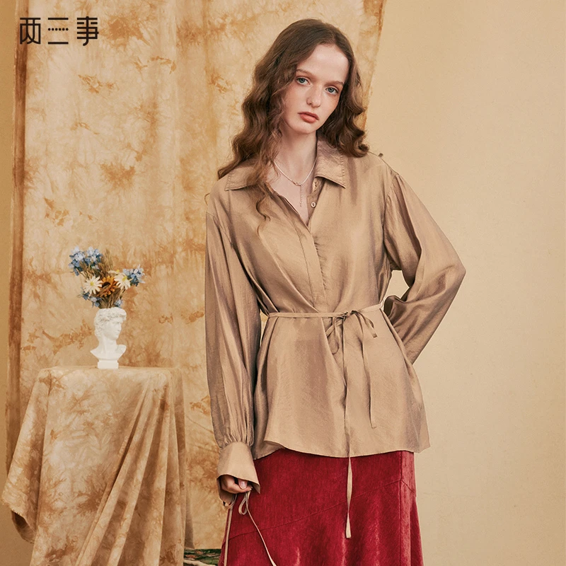 【两三事】 秋之咏叹 简约哑光色绑带长袖衬衫女S24QC369