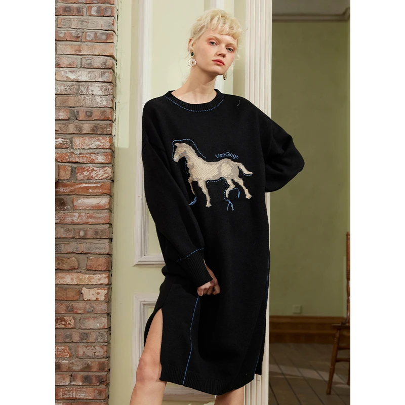 【两三事】踏梦寻花 刺绣毛织长款连衣裙S23CLY079-1