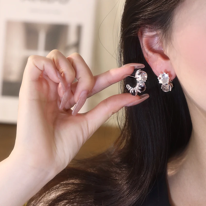 925银针耳饰 2326 冰透珠珠耳钉百搭简约小众