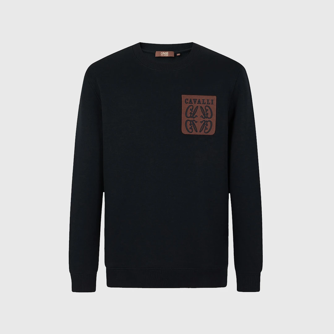 Cavalli Class秋冬男士时尚立体刺绣圆领长袖套头阔版卫衣RWC302