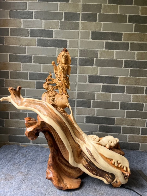 太行崖柏根雕摆件佛像观音木雕工艺品装饰品高65