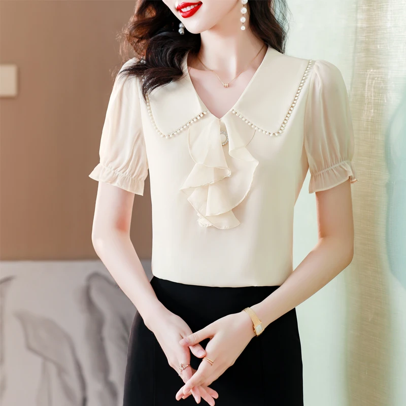 达格妮夏季新款小众设计娃娃领减龄上衣时尚气质百搭洋气年轻妈妈