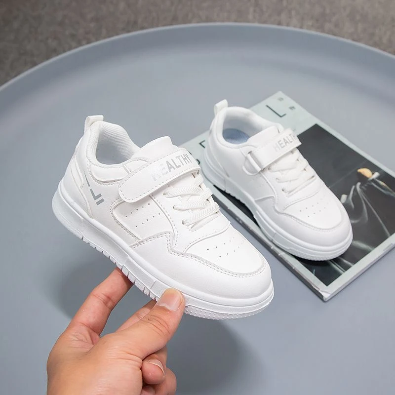 ABC校园小白鞋2024男童板鞋女童低帮皮面表演白色软底轻便运动鞋