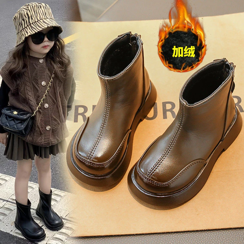 女童马丁靴儿童短靴2023新款宝宝秋冬季切尔西加绒冬款二棉鞋保暖