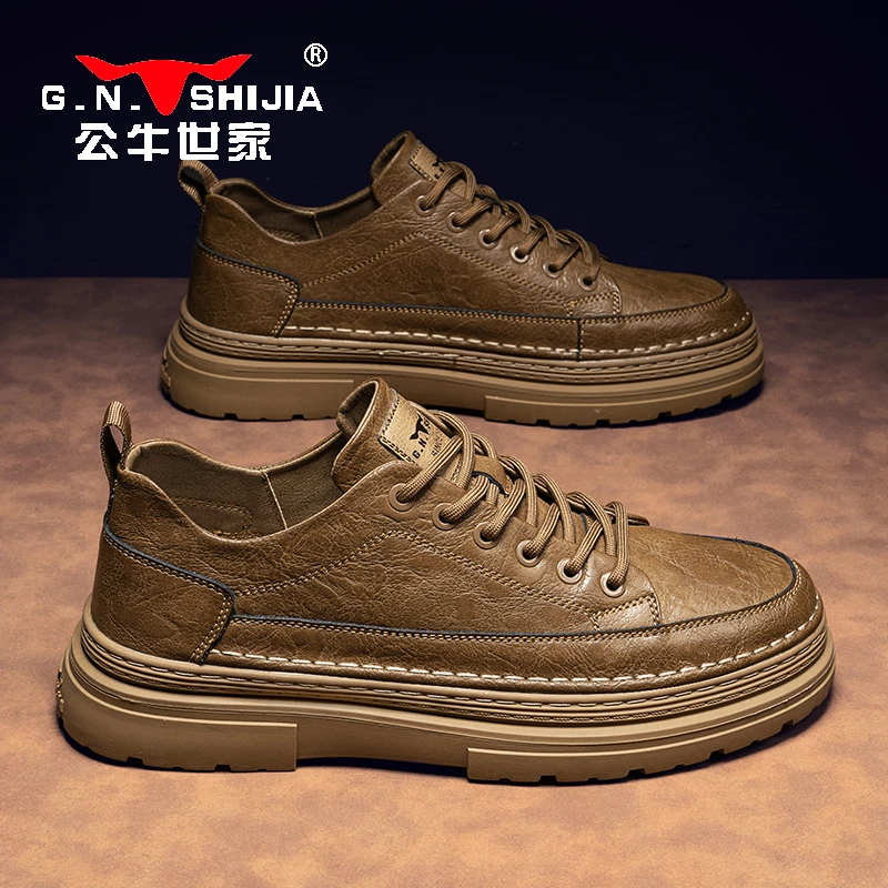 公牛世家2024新款男鞋透气男款运动皮鞋板鞋英伦休闲软皮防滑皮鞋