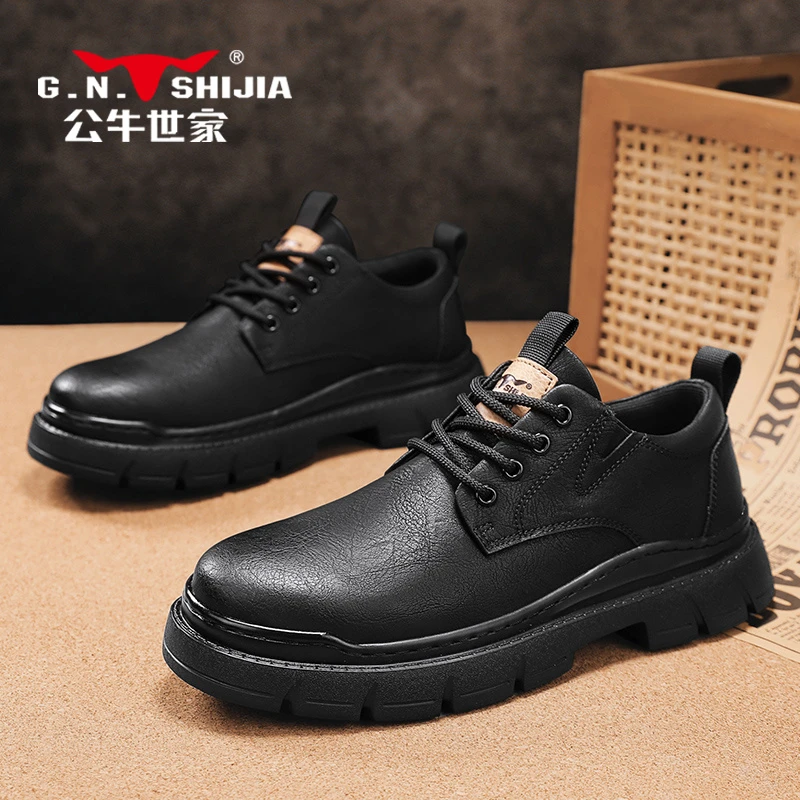 公牛世家2025秋冬新款男士皮鞋百搭英伦复古男款厚底休闲商务男鞋