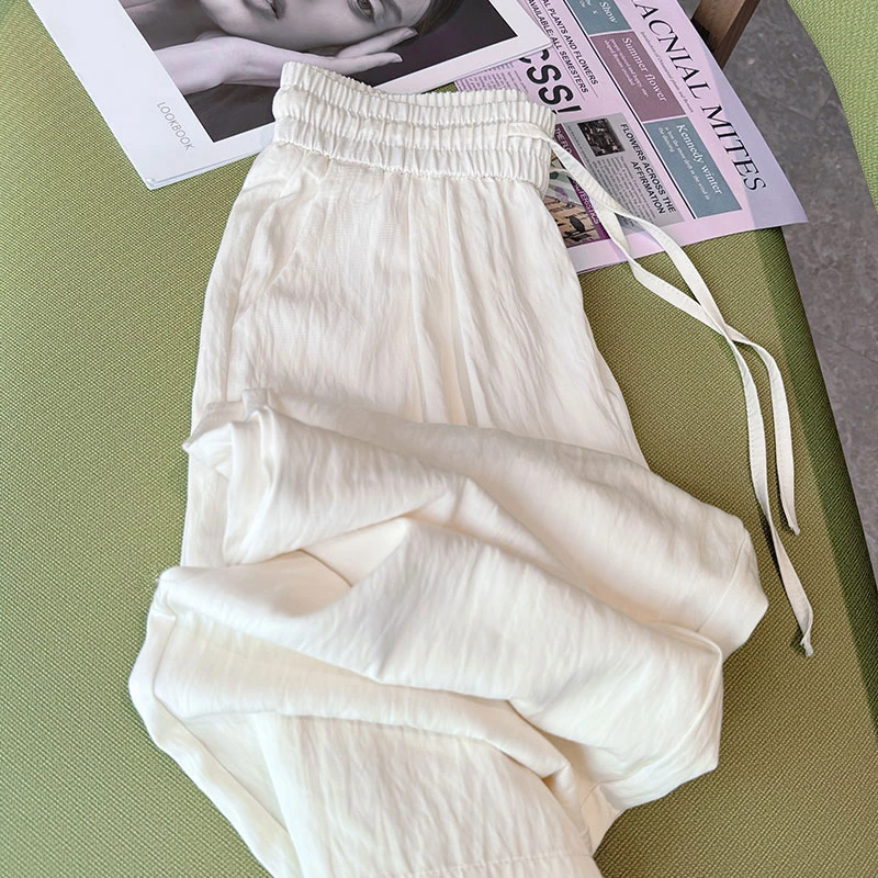 冰丝窄版阔腿裤女夏季薄款2025小个子高腰宽松垂感防晒直筒休闲裤