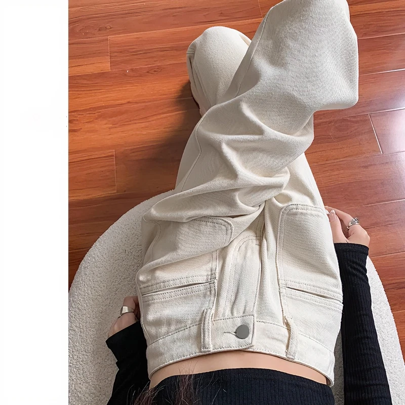 白色牛仔裤2025年新款女春秋设计感显高显瘦休闲直筒裤窄版阔腿裤