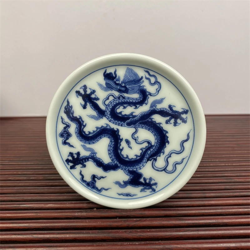 景德镇炎匠堂青花龙杯龙纹茶具实心杯垫盖置陶瓷茶道圆形釉下青
