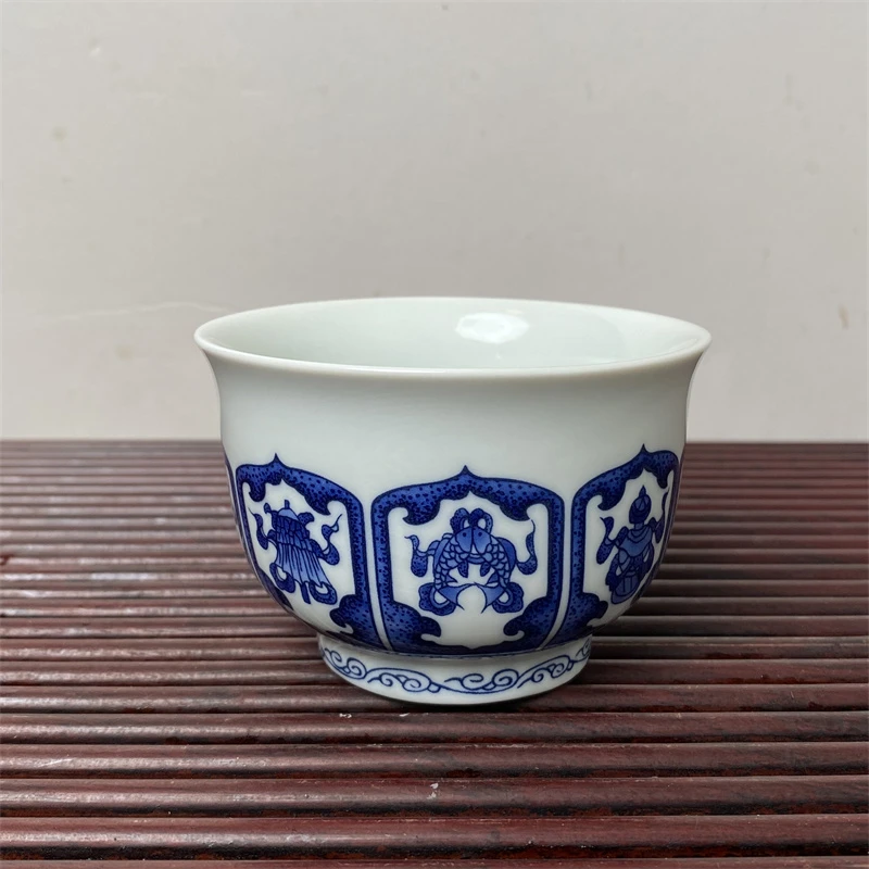 青花八宝炉式杯高温釉下彩陶瓷手绘主人杯家用功夫茶具茶杯泡茶杯
