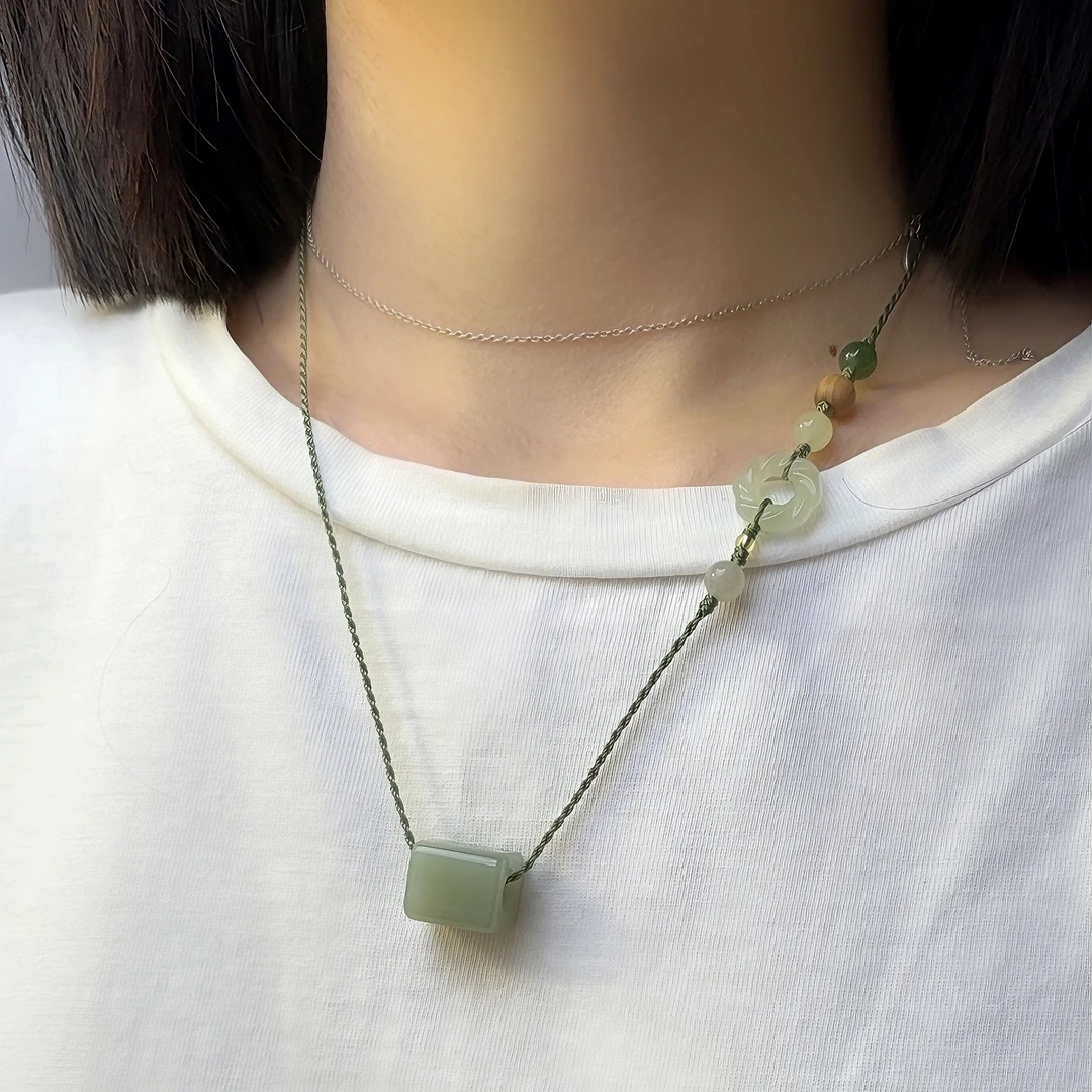 天然和田玉路路通一路畅通手工编绳吊坠百搭