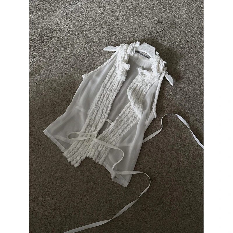 背心吊带女士夏季圆领系带无袖露肩短款时尚设计感贵妇感百搭上衣