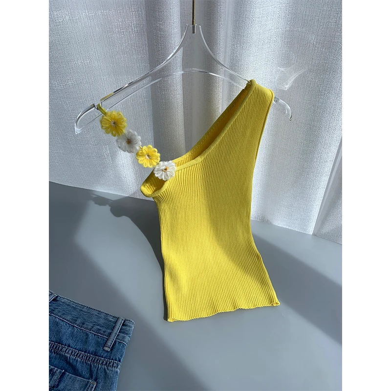 背心吊带女士夏季花卉露肩修身显瘦百搭短款无袖甜妹时尚薄款上衣