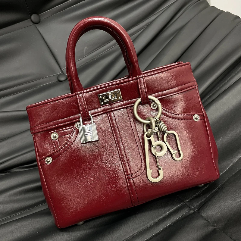 个性靓包裤子包 复古油蜡皮铂金包包女2024新款手提单肩斜挎包