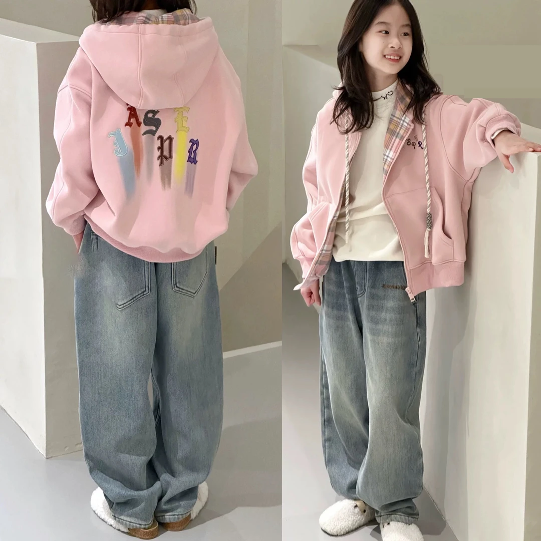 2024秋冬字母格子连帽开衫加绒加厚外套 A823 823 X