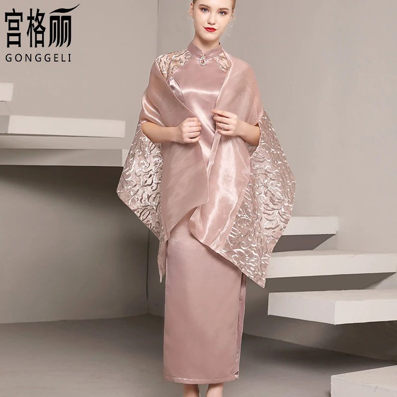 宫格丽旗袍结婚宴妈妈母亲演出主持红色晚礼服女连衣裙气质高贵