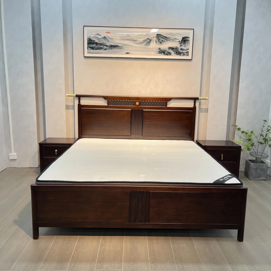 知南新中式乌金木  卧室主次卧官帽造型轻奢  尺寸：【1.5米1.8米】