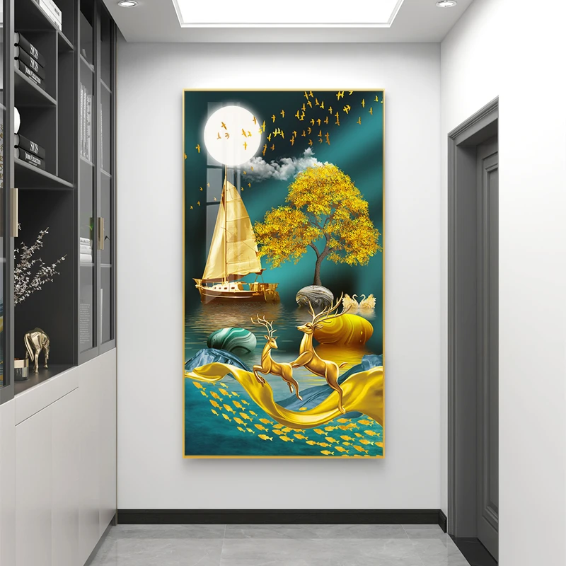 【财路亨通】入户玄关装饰画T晶瓷镶钻新房家居装修走廊过道-带灯