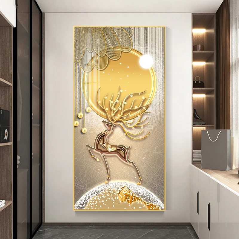 【金鹿星空】玄关装饰画X04晶瓷镶钻新房家居装修走廊过道-带灯