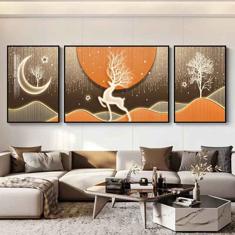 【财富满堂】客厅装饰画三联画K03现代简约沙发背景晶瓷镶钻工艺