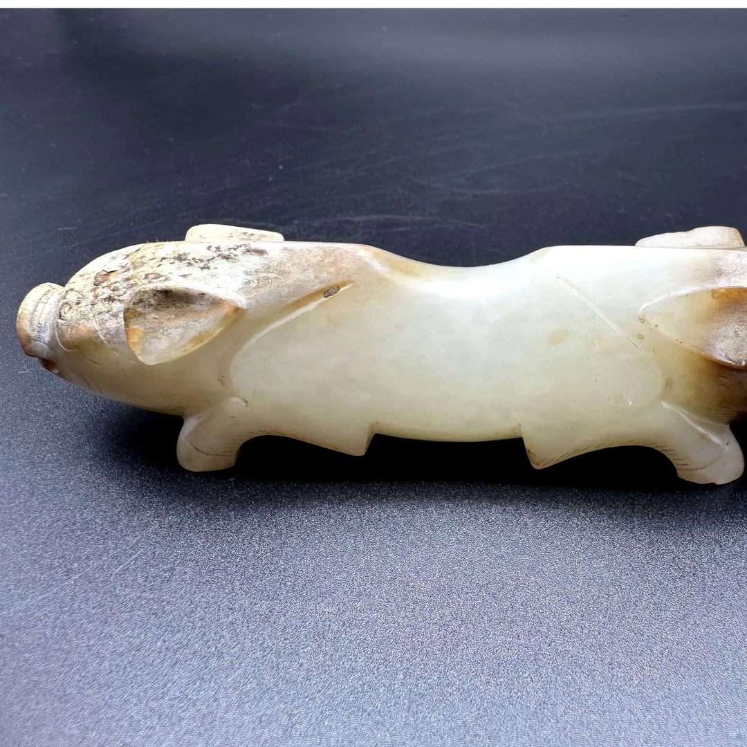 和田玉摆件双猪首玉猪笔搁文房笔架镇纸收藏