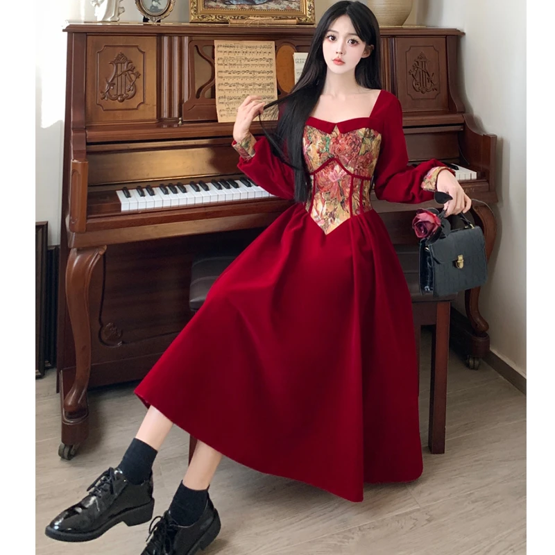 2024秋冬大码女装新款时尚敬酒服新娘丝绒长袖订婚礼服回门连衣裙