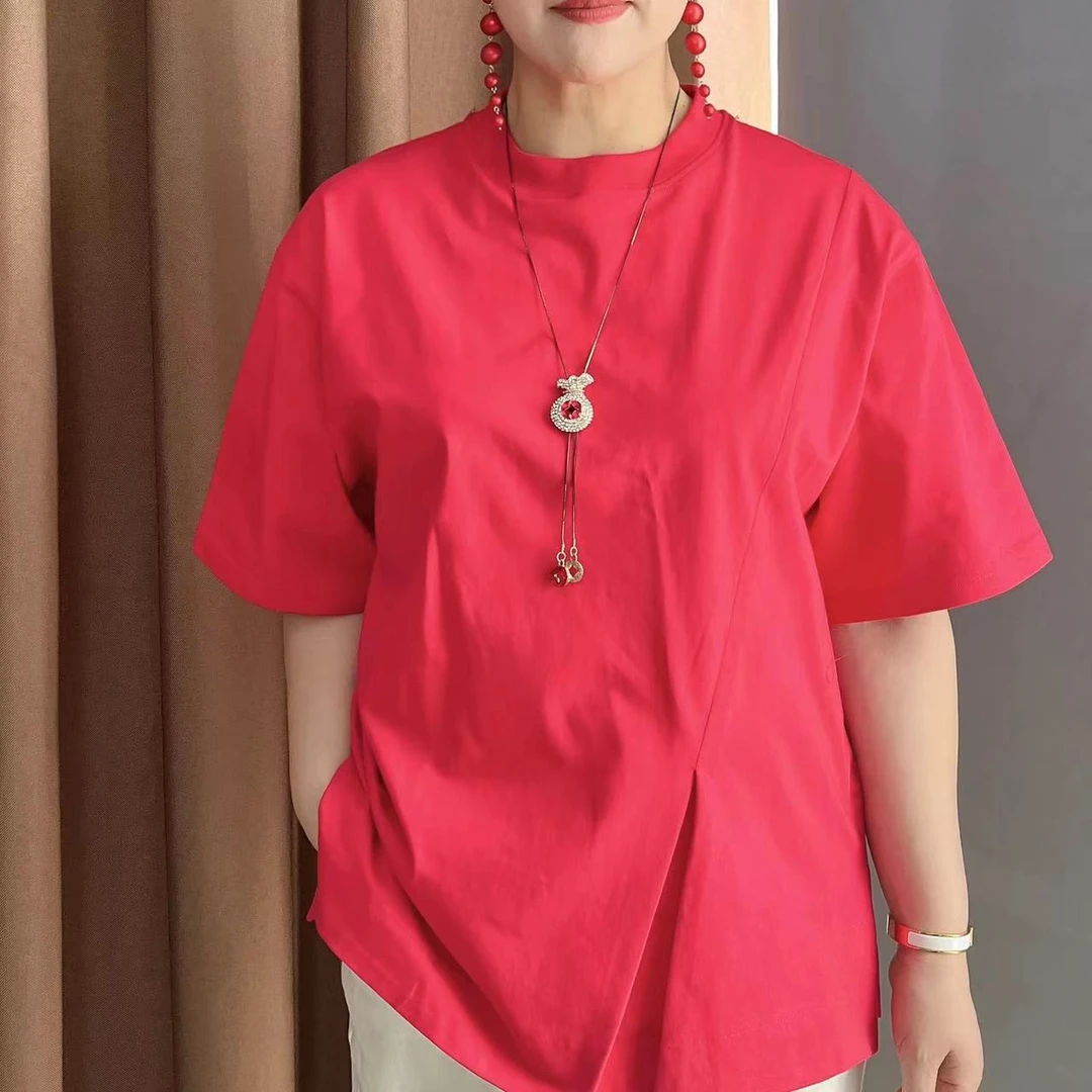 1100#私服分享 夏季百搭纯色女装休闲火龙果色t恤