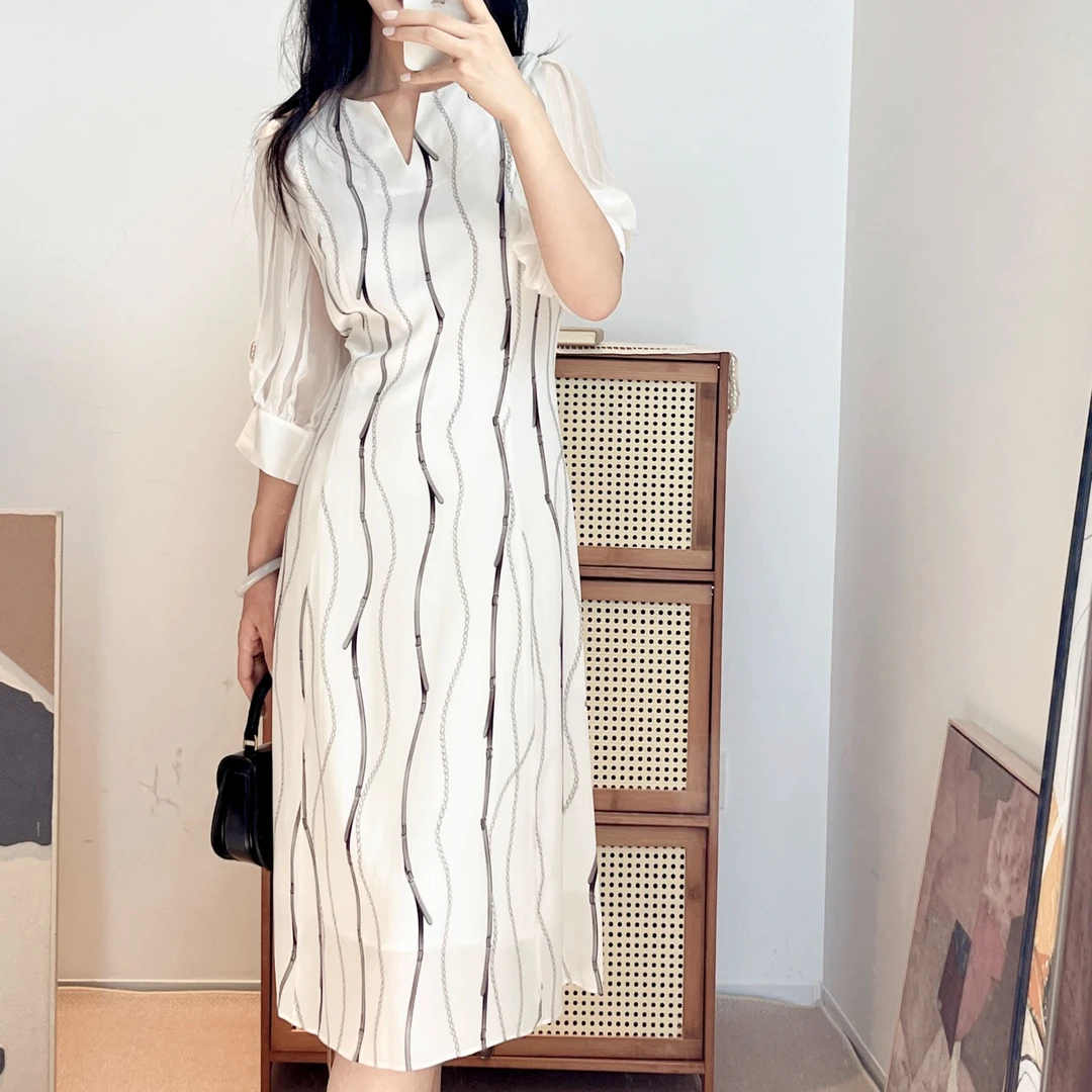 菲洛索菲H2024年100%桑蚕丝真丝印花连衣裙时尚百搭连衣裙