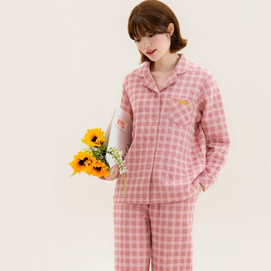 秋鹿【轻暖夹丝】睡衣女秋冬夹丝空气棉保暖女士家居服睡衣女套装