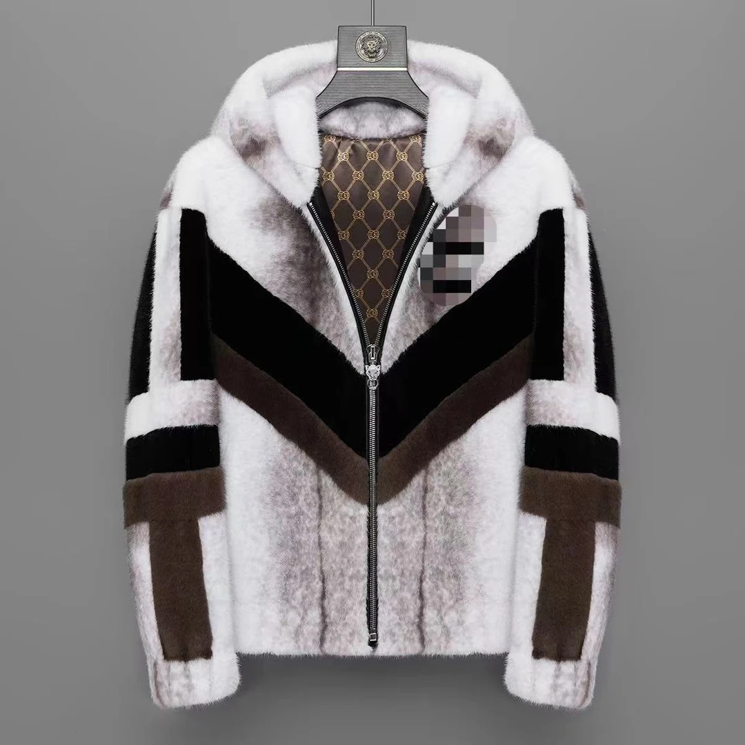 【棋晟男装】海宁秋冬男短款休闲连帽拼色加厚时尚保暖外套HN96120