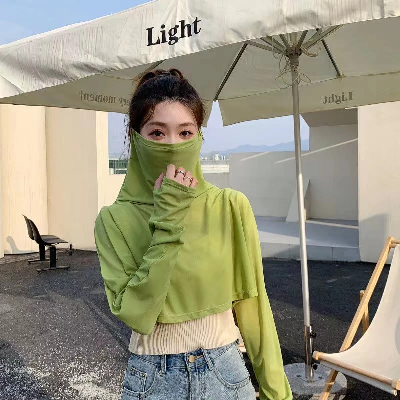 防晒披肩长袖百搭透气薄款防紫外线纯色户外短款韩版洋气春夏骑车