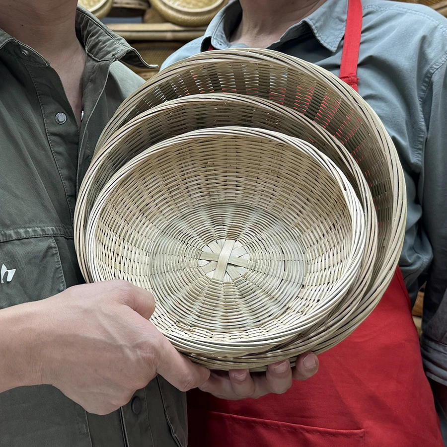 居家日用篮子装东西放东西竹筐三件套竹编水果筐竹编馒头框