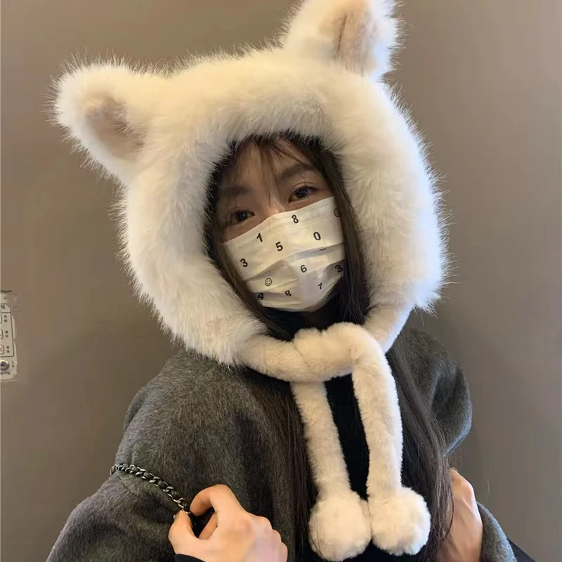 【可爱毛绒大熊耳朵】雷锋帽子女秋冬保暖护耳防寒套头帽加厚百搭