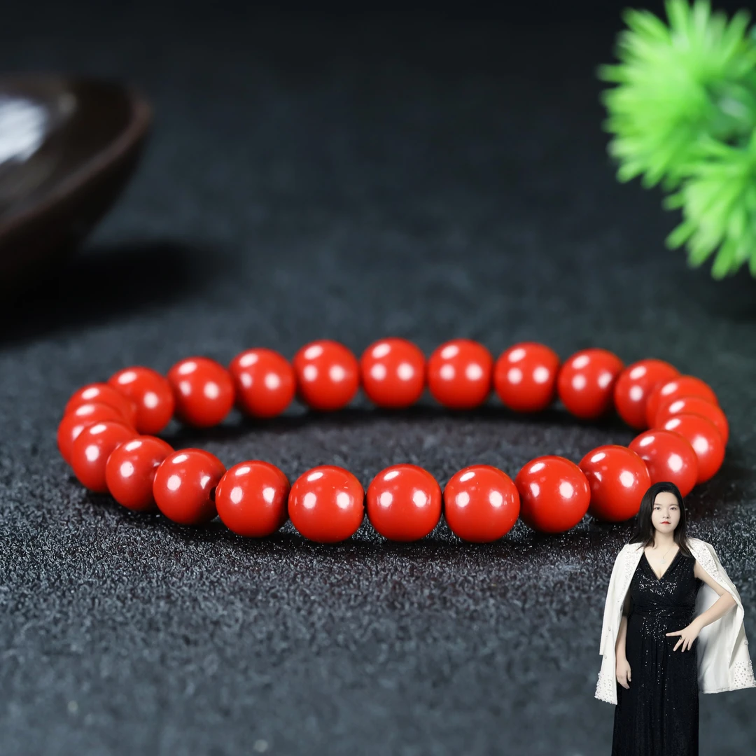 含辰砂工艺品《单圈红砂手串卡8》高含量朱砂（拍一发一不配证书）