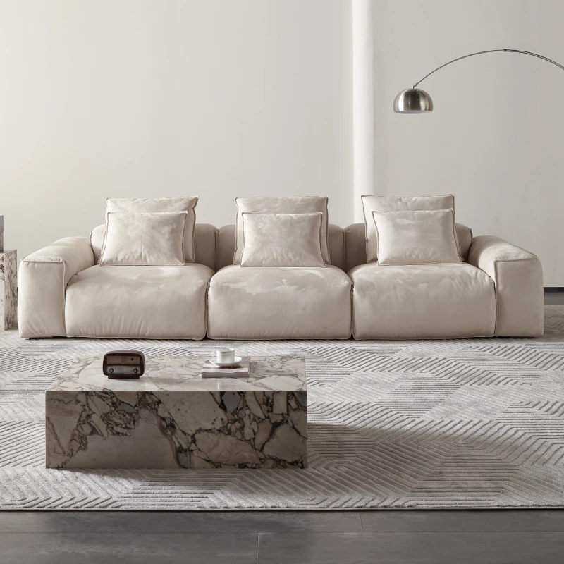 微色彩/奶油风圆润豆腐块沙发客厅猫爪布艺直排沙发意式极简沙发