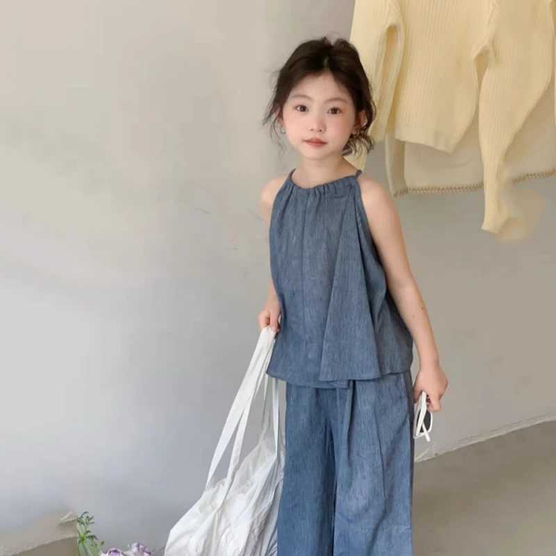 女童牛仔吊带套装夏装2024新款女宝宝韩系洋气两件套夏季儿童装潮