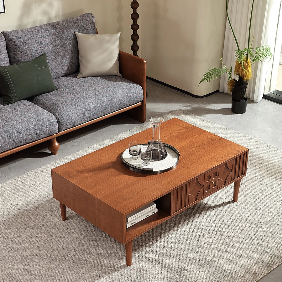 DS-Y548【中古风】几何樱桃木全实木茶几（1200*720*420）