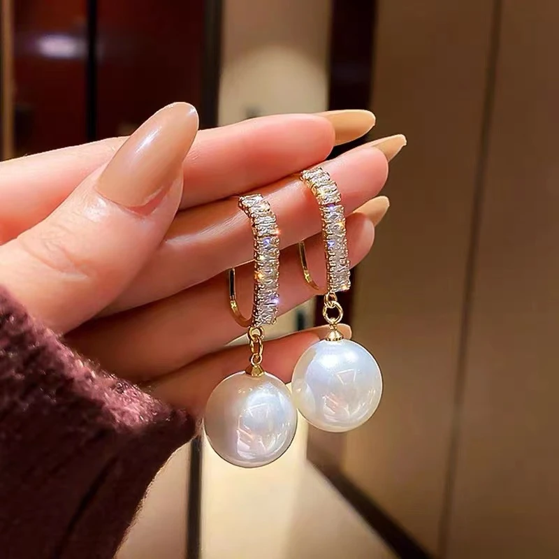 合金耳饰 个性夸张欧美风锆石珠珠耳环