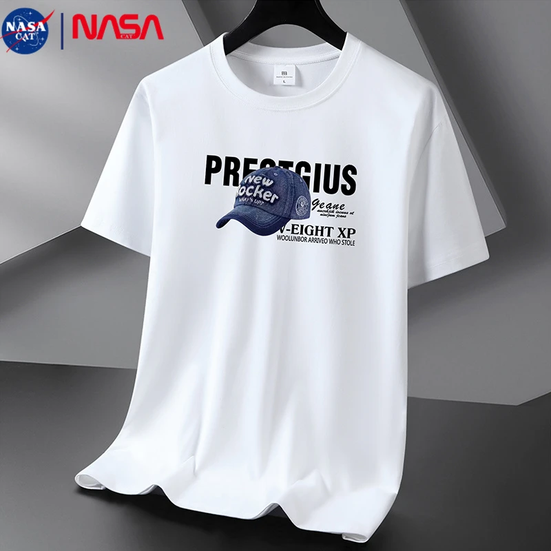 NASAGISS纯棉短袖t恤男青年夏季潮流圆领半袖体恤衫学生宽松印花