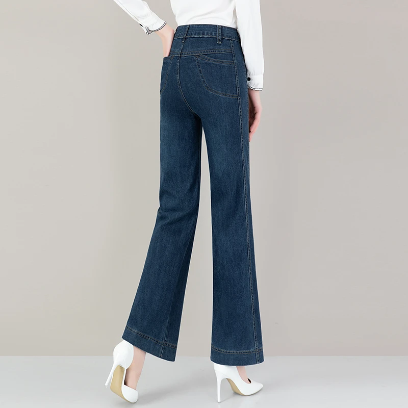 高腰阔腿裤牛仔裤女2025春秋新款微喇叭裤时尚大码显瘦休闲直筒裤