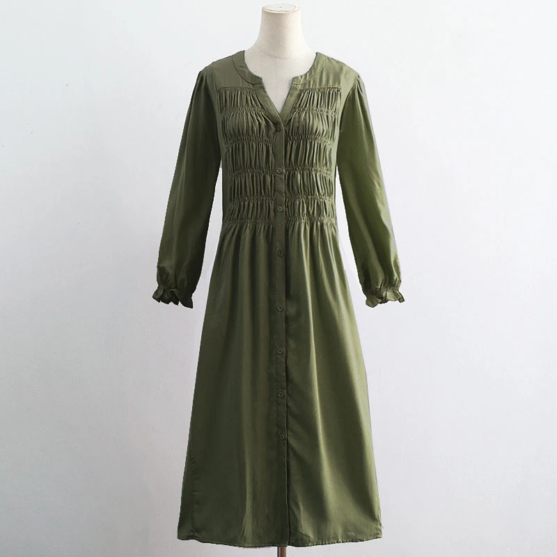 女装春夏季新款胖MM大码宽松显瘦温柔风单排扣开衫长袖连衣裙