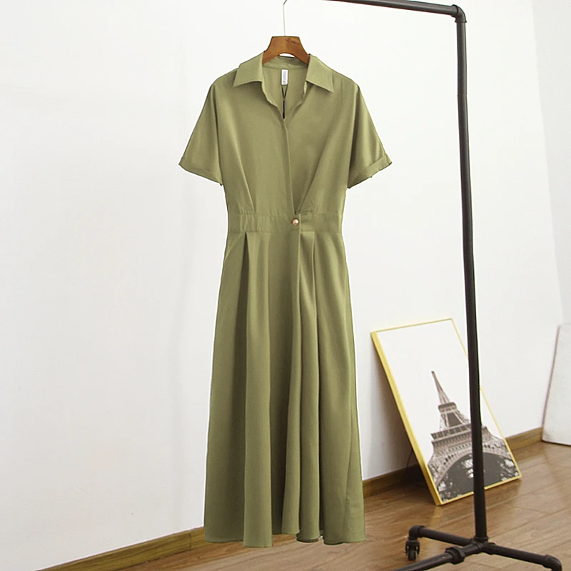 法式气质桔梗短袖连衣裙女夏季新款女装洋气显瘦休闲百搭长款裙子