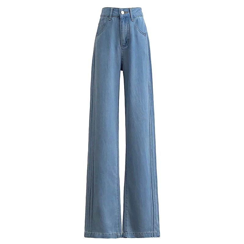 2025夏季新款韩版修身高腰显瘦百搭休闲直筒阔腿天丝加长牛仔裤