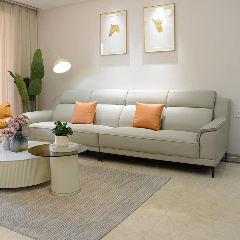 意式奶油风小户型客厅多人位北欧简约现代猫抓皮沙发三人直排